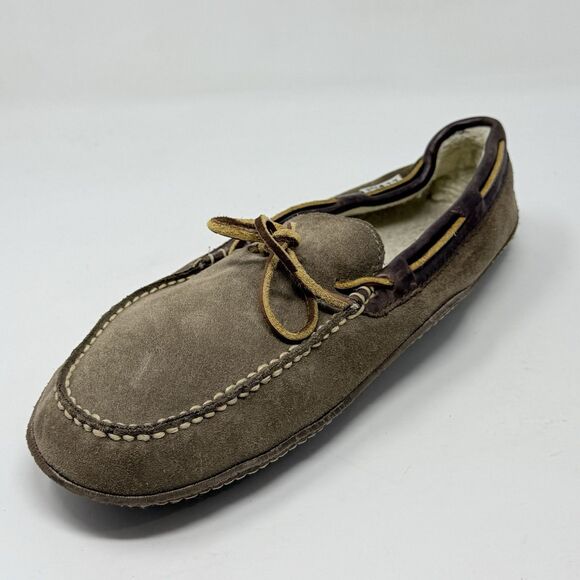 LL Bean Slippers Mens 12 M Brown Suede Shearling Lined Comfort Indoor Outdoor main image 7